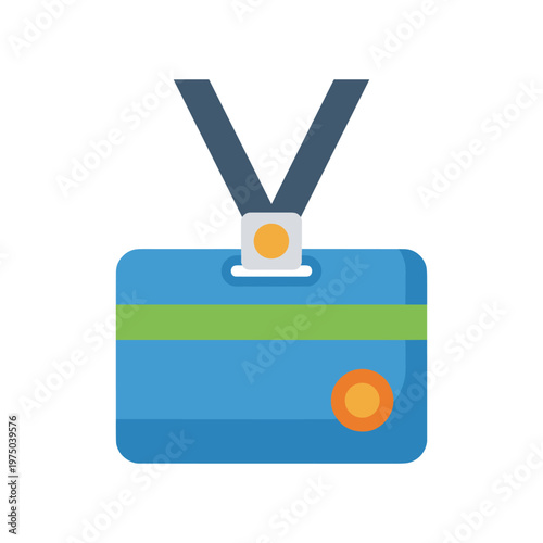 Blue identification card with green stripe and lanyard, business access card for office, security pass for entry, company personnel badge with clip.