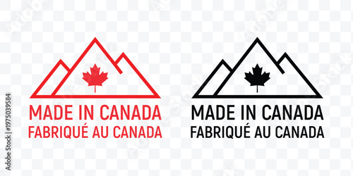Bilingual Canada Mountain Certification Stamp Graphic with transparent background with red and black and white color variations vector eps