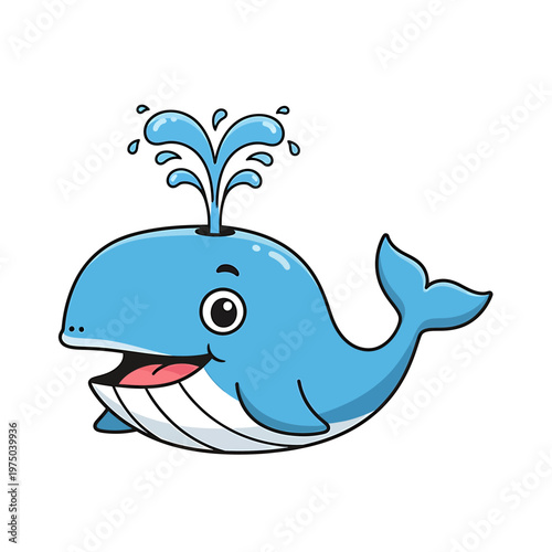 A cartoon blue whale spouting water.
