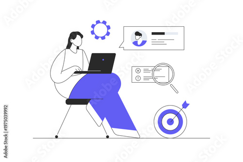 Customer service. Online technical support. Call center agent working on the support hotline. Flat Cartoon Vector Illustration, icon Stylish abstract design landing page web