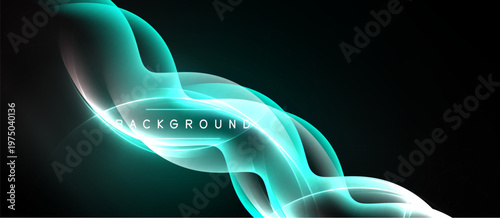 Abstract flowing shapes, turquoise glow, dark background. Smooth curves create dynamic visual effect. Modern design element.