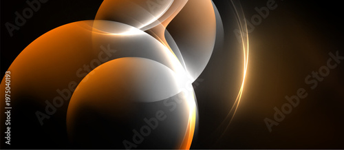 Abstract shapes, orange hues, bright light. Smooth curves create dynamic composition against dark background. Modern design element.