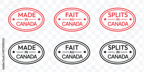 Made in Canada Oval Labels Red and Black Variations on Transparent Background vector eps file