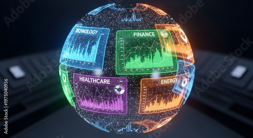 Global financial and industry analytics visualized on a futuristic digital globe