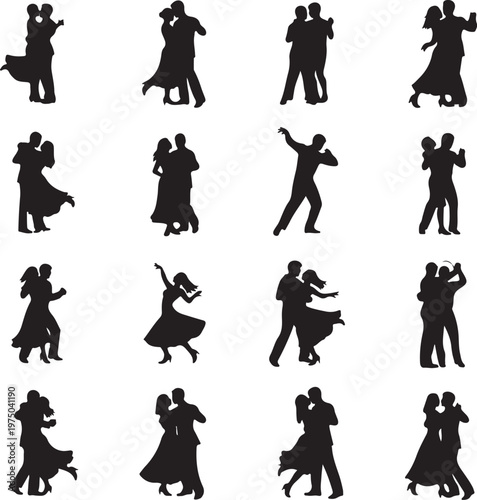 Dancing Couples Silhouettes Set, Ballroom and Social Dance Vectors