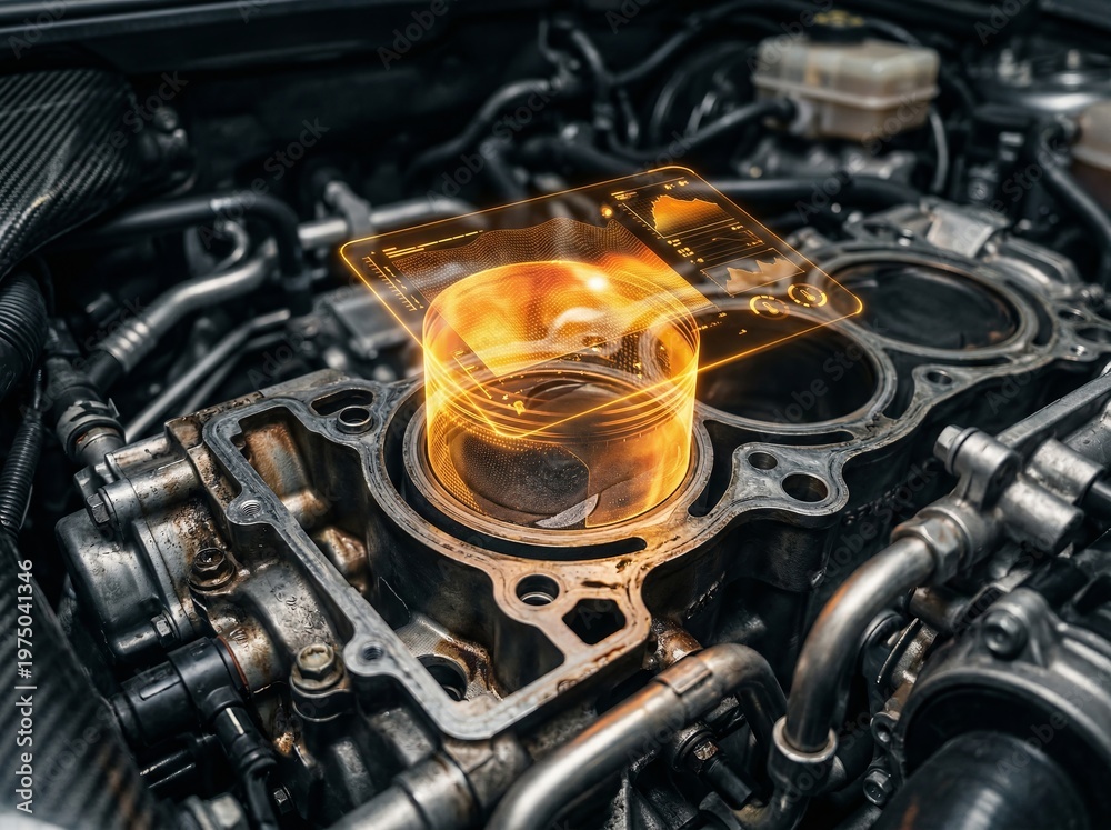 Fototapeta premium Predictive maintenance of engine pistons using digital twin