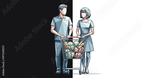 Couple shopping for fresh groceries together.