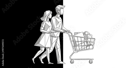 Couple shopping together with cart.