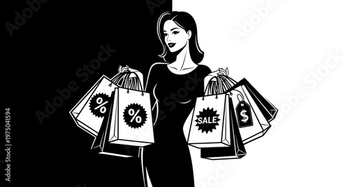 Woman holding shopping bags with discounts.