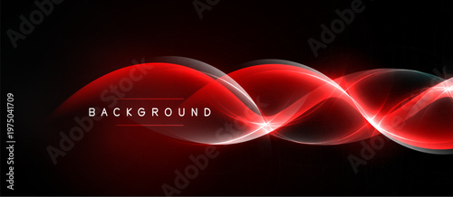 Abstract red waves over black background. Dynamic light effects create modern visual impact. Text reads BACKGROUND. Simple, elegant design.
