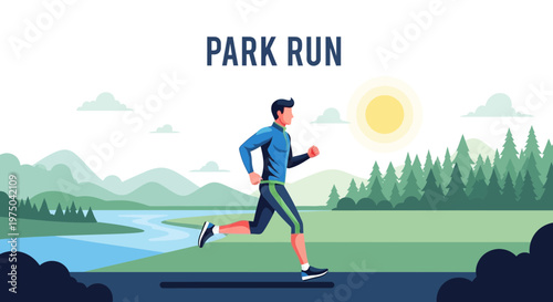 Man Jogging In A Scenic Park During A Bright Sunny Day