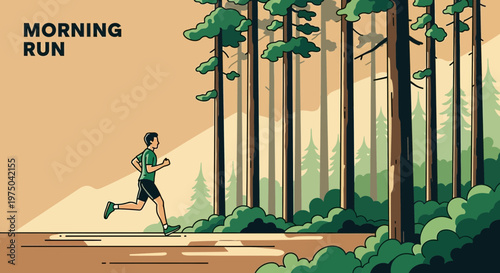 Man Jogging Through Verdant Forest At Dawn