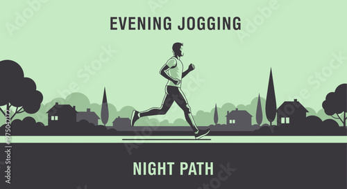 Man Jogging Silhouette Against A Townscape At Dusk