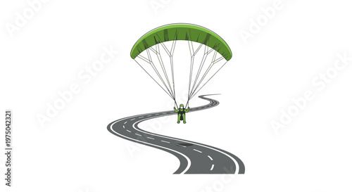 Man Paragliding Over Winding Road Journey Adventure