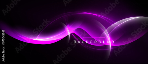 Abstract purple waves, glowing lines, dark background. Modern design element, suitable for digital projects. Minimalist aesthetic.