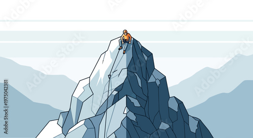 Man Reaching Summit Conqueror Achievement Top Peak Success Adventure