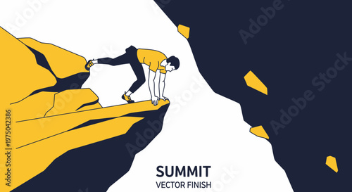 Man Reaching The Summit Concept Extreme Sports And Adventure