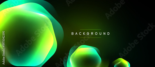 Abstract green shapes over black background. Gradient colors create dynamic visual effect. Modern design element for digital projects.