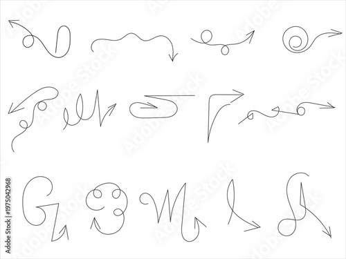 Set of hand-drawn messy doodle arrows and squiggly lines vector illustration.