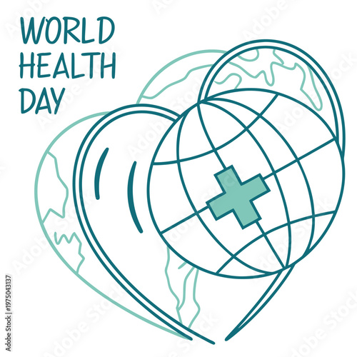 World Health Day Heart Globe Line Art Vector  Medical Cross Healthcare Illustration