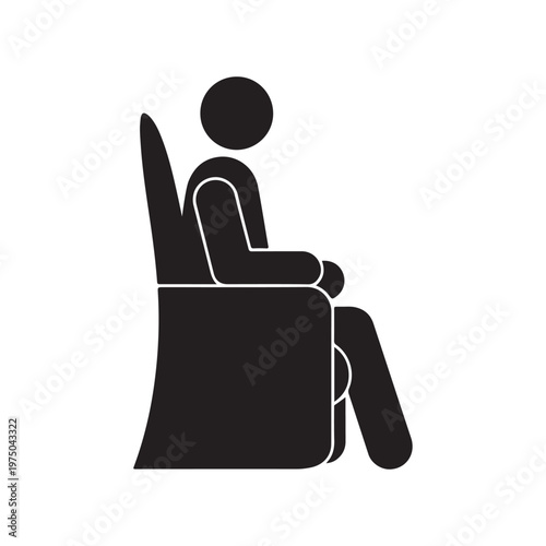 Minimalist Sitting Person Icon on Chair – Human Figure Upright Posture Symbol, Simple Chair Sitting Silhouette for Office, Relaxation, Lifestyle Design