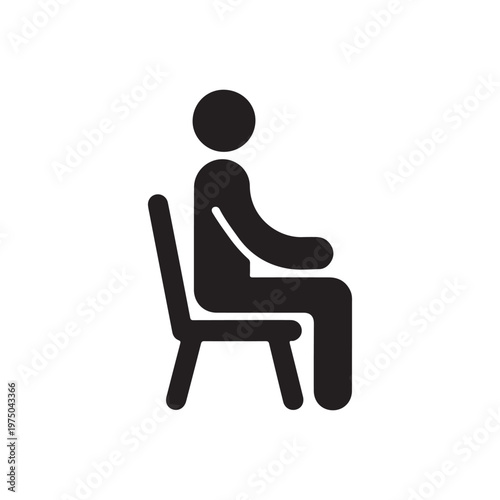 Minimalist Sitting Person Icon on Chair – Human Figure Upright Posture Symbol, Simple Chair Sitting Silhouette for Office, Relaxation, Lifestyle Design