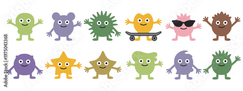 Diverse Group Of Cute Cartoon Monsters In Various Shapes And Colors Keywords: cartoon, monster