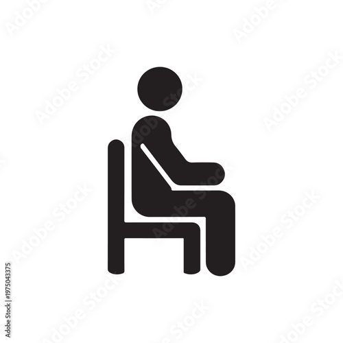 Minimalist Sitting Person Icon on Chair – Human Figure Upright Posture Symbol, Simple Chair Sitting Silhouette for Office, Relaxation, Lifestyle Design
