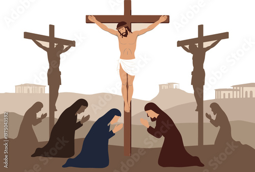 Jesus Crucifixion With Mourning Figures Keywords: Jesus, crucifixion, cross, religious