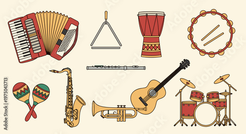 Vibrant illustration of various musical instruments for a playful and creative theme