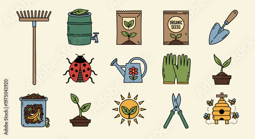 Charming Gardening Tools and Nature Elements Vector Set for a Green Lifestyle Theme