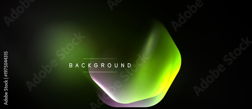 Abstract fluid shapes, vibrant green hues, dark background. Modern design element, dynamic composition, text overlay present.