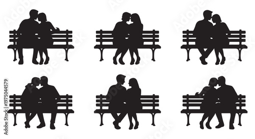 Silhouettes of People Sitting on Benches Illustration