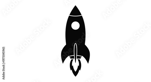 A sleek black rocket launching upwards with a fiery trail silhouette