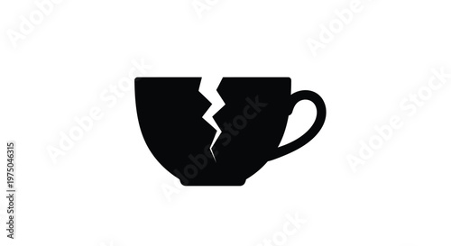 A broken teacup depicted in a stark black silhouette