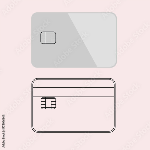 Set of credit card icons in flat and outline styles isolated on pink background