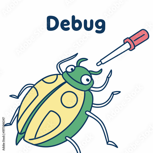 A cartoon bug with a screwdriver stuck in it