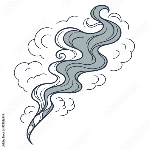 A wavy smoke trail with clouds