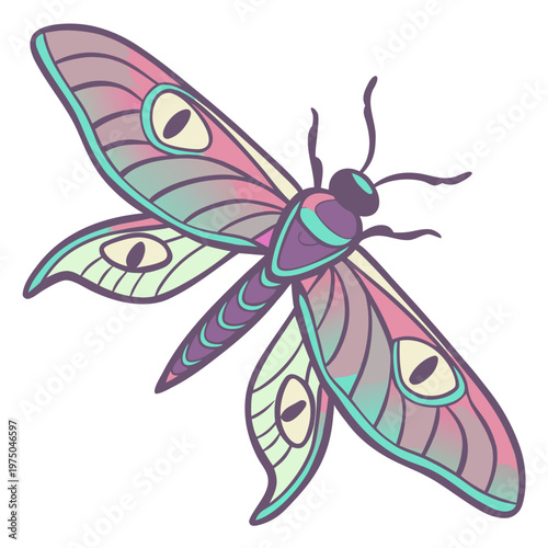 A colorful moth with large eyes on its wings