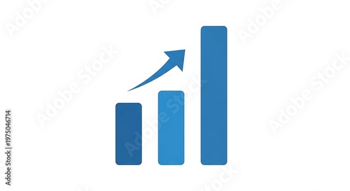 3D blue bar chart growth with upward arrow trend analysis vector icon