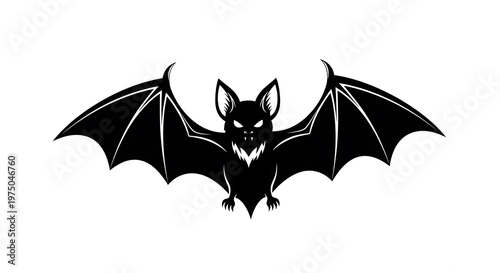 spooky bat icon, black silhouette on white