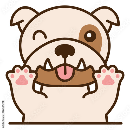 Bulldog holding a donut with its mouth open