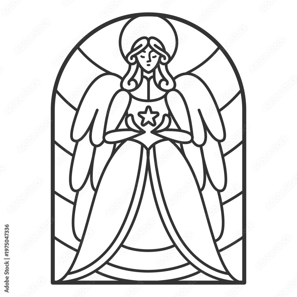 Fototapeta premium Angel holding a candle in a stained glass window