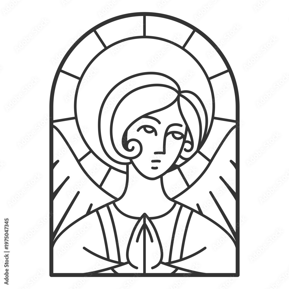 Fototapeta premium Black and white image of an angel in a stained glass window