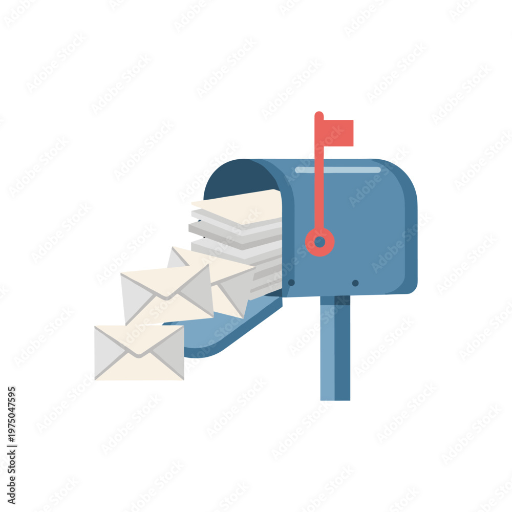 Ταπετσαρία Full mailbox with overflowing letters and white envelopes vector illustration isolated on white background postal service mail delivery communication and correspondence concept flat design icon