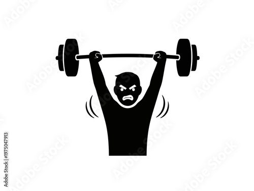A very strong muscular man silhouette lifting heavy barbell with determination and effort silhouette illustration 