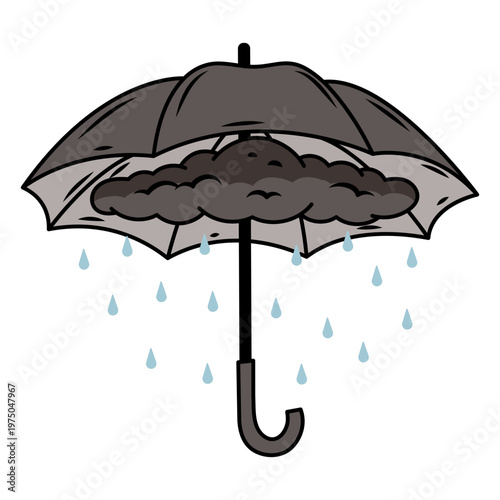 Black umbrella with rain drops on it