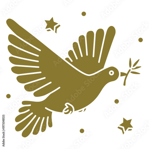 Gold dove flying with stars in the sky