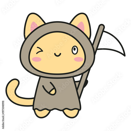 Cute kitten with a scythe