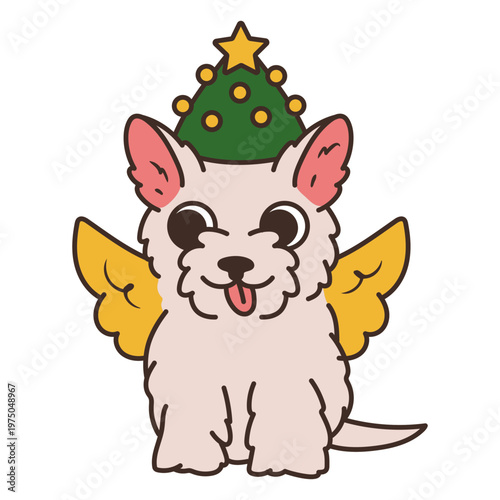Cute christmas dog wearing angel wings